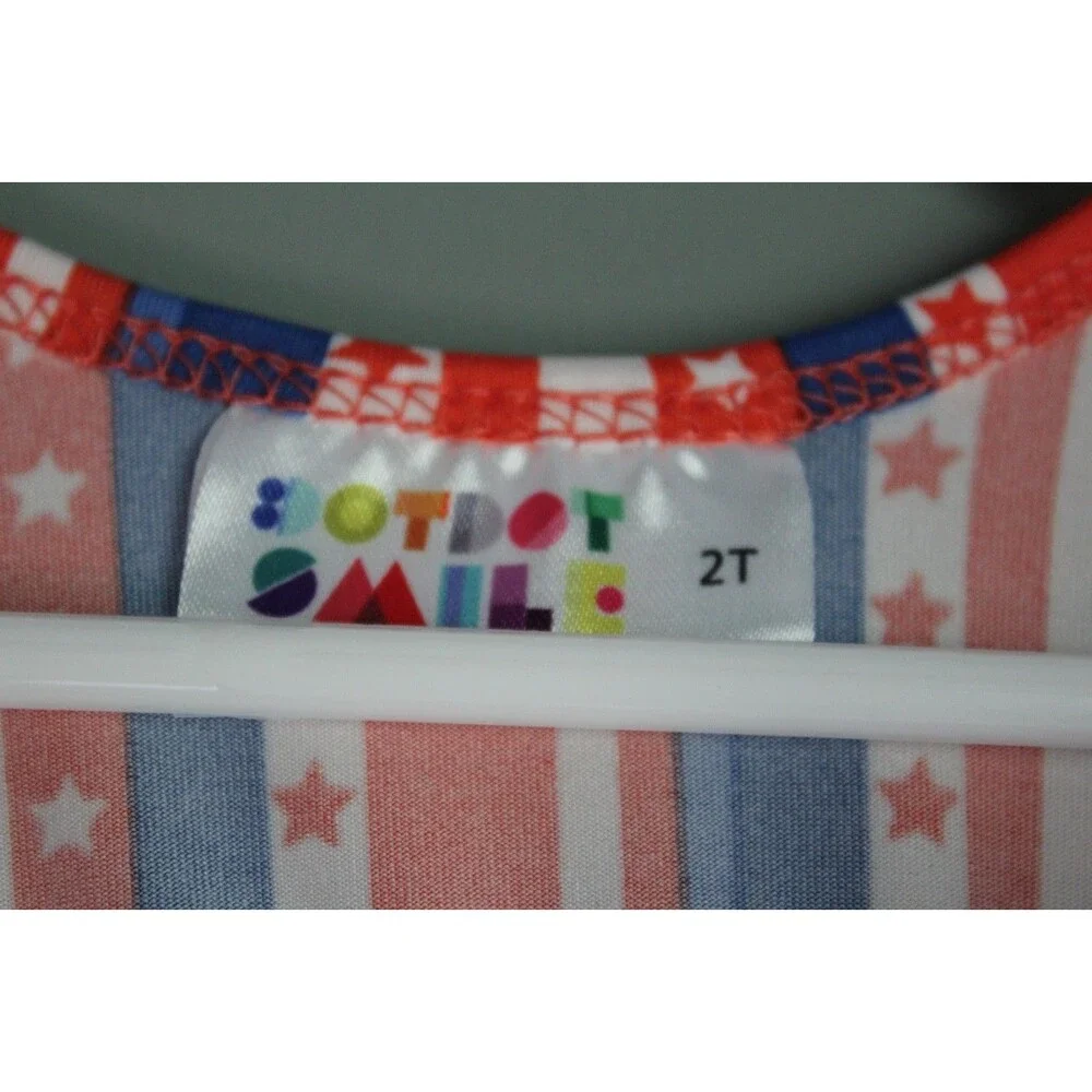 Dot Dot Smile Girls Patriotic Red White Blue 4th of July Short-sleeve Dress 2T
